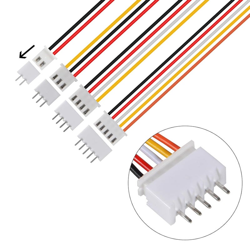 ACEIRMC 40Pairs JST-XH Connector Kit, XH 2.54mm 2/3/4/5 Pin Header Male and Female Connectors Plug Adapter with Flat Wire Cable 200mm 26AWG Compatible with JST XH (2/3/4/5P/Set) - Image 3